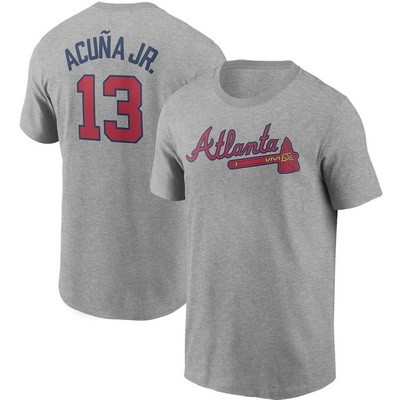 Men's Atlanta Braves #13 Ronald Acuna Jr Gray Printed T Shirt 112492
