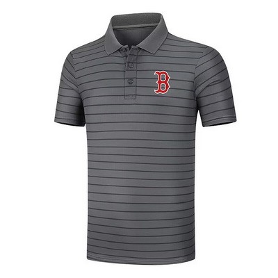 Men's Boston Red Sox Anthracite Collection Striped Performance Pique Polo