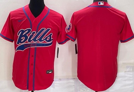Men's Buffalo Bills Blank Red Baseball Jersey