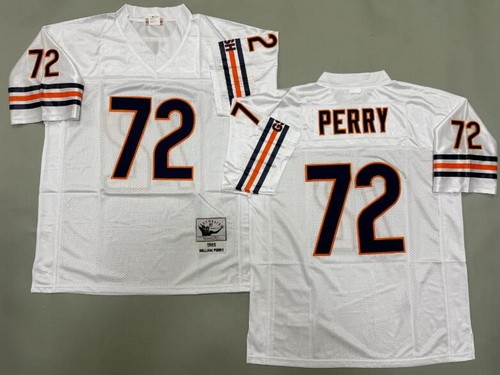 Men's Chicago Bears #72 William Perry White 1985 Throwback Jersey