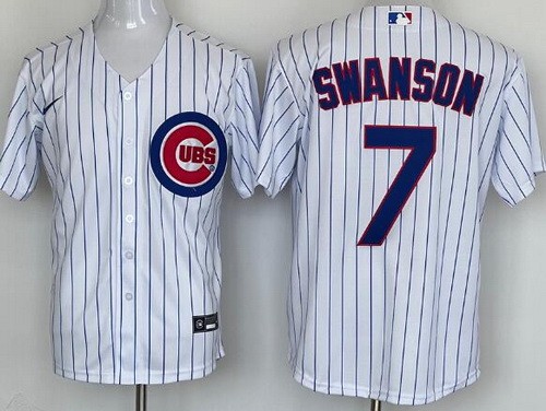 Men's Chicago Cubs #7 Dansby Swanson White Cool Base Jersey