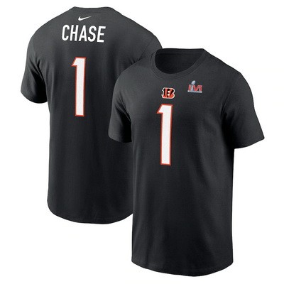 Men's Cincinnati Bengals #1 Ja'Marr Chase Black Super Bowl LVI Bound T-Shirt