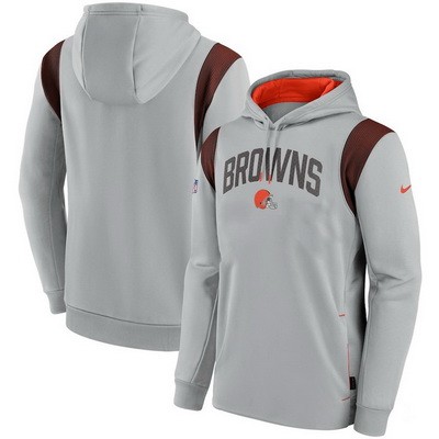 Men's Cleveland Browns Gray Brown Sideline Athletic Stack Performance Pullover Hoodie