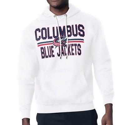 Men's Columbus Blue Jackets Starter White Mesh Look Team Name Logo Tri Blend Pullover Hoodie