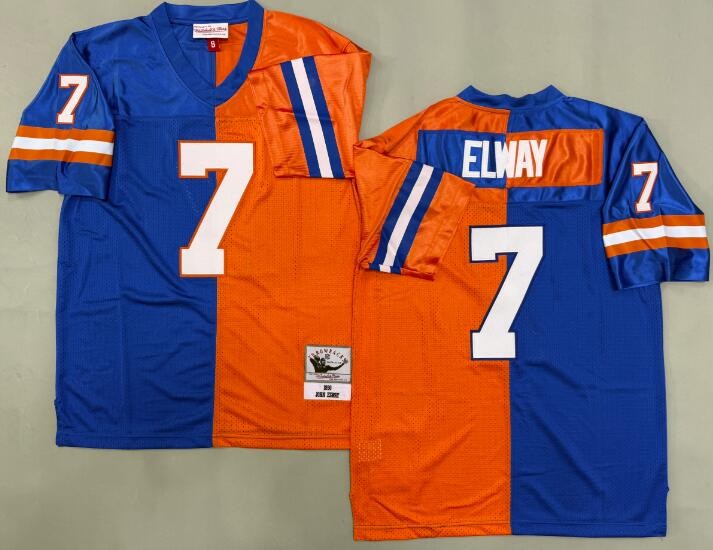 Men's Denver Broncos #7 John Elway Orange Blue Split Throwback Jersey