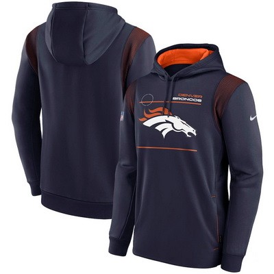 Men's Denver Broncos Navy Sideline Logo Performance Pullover Hoodie