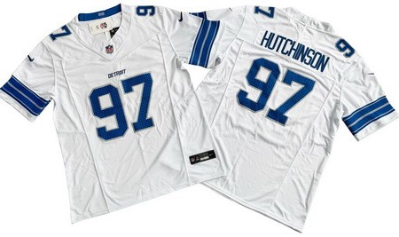 Men's Detroit Lions #97 Aidan Hutchinson Limited White 2024 FUSE Vapor Jersey