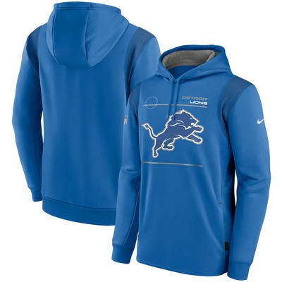 Men's Detroit Lions Blue Sideline Logo Performance Pullover Hoodie