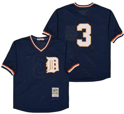 Men's Detroit Tigers #3 Alan Trammell Navy Mesh Throwback Jersey