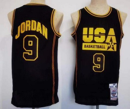 Men's Dream 1 USA #9 Michael Jordan Black Gold Swingman Jersey