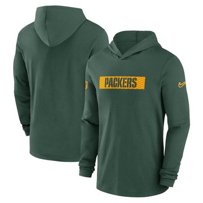 Men's Green Bay Packers Green Sideline Hoodie Performance Long Sleeve T Shirt