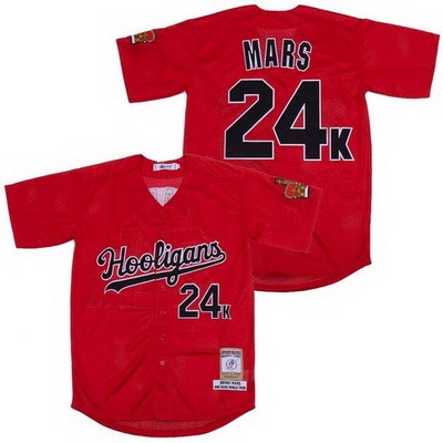 Men's Hooligans 24K Magic Bruno Mars Red Baseball Jersey