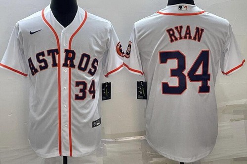 Men's Houston Astros #34 Nolan Ryan White Player Number Team Logo Cool Base Jersey