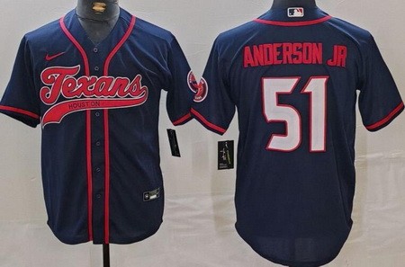 Men's Houston Texans #51 Will Anderson Jr Limited Navy Fashion Baseball Jersey