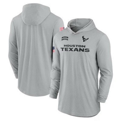 Men's Houston Texans Gray 2024 Salute to Service Lightweight Performance Long Sleeve Hooded T Shirt