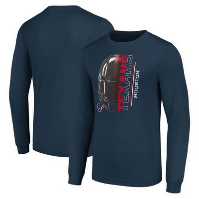 Men's Houston Texans Starter Navy Half Helmet Logo Long Sleeve T Shirt