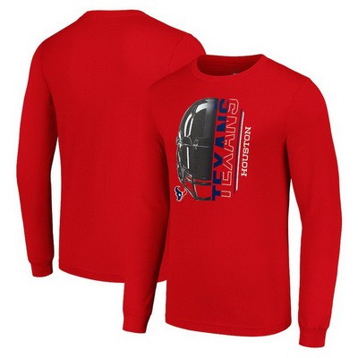 Men's Houston Texans Starter Red Half Helmet Logo Long Sleeve T Shirt