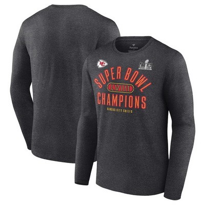 Men's Kansas City Chiefs Gray 2024 LVIII Super Bowl Champions T Shirt 403012