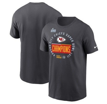 Men's Kansas City Chiefs Gray 2024 LVIII Super Bowl Champions T Shirt 403015