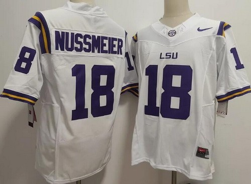 Men's LSU Tigers #18 Garrett Nussmeier Limited White College Football Jersey