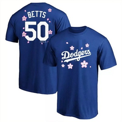 Men's Los Angeles Dodgers #50 Mookie Betts Blue 2025 Tokyo Series T Shirt