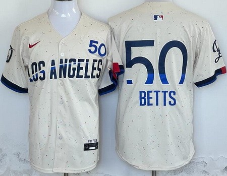 Men's Los Angeles Dodgers #50 Mookie Betts Cream 2024 City Connect Limited Jersey