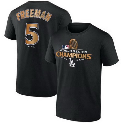 Men's Los Angeles Dodgers #5 Freddie Freeman Black 2024 World Series Champions T Shirt