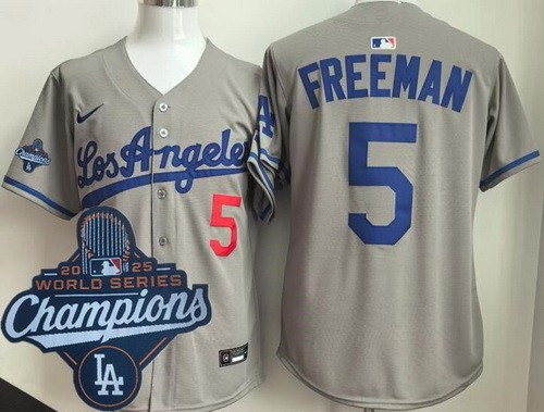 Men's Los Angeles Dodgers #5 Freddie Freeman Gray Alternate 2025 World Series Champions Limited Jersey