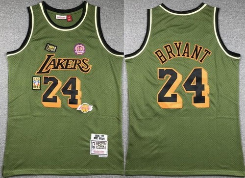Men's Los Angeles Lakers #24 Kobe Bryant Olive Military Flight 1996 Throwback Swingman Jersey