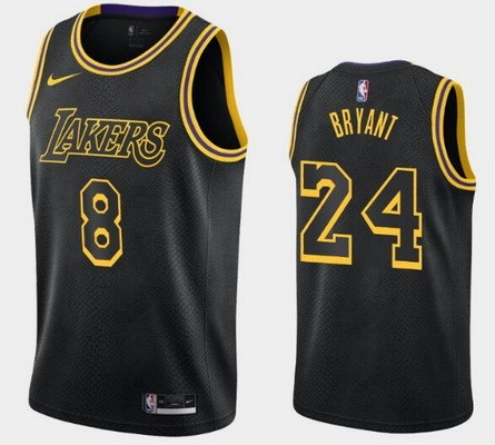 Men's Los Angeles Lakers #8#24 Kobe Bryant Black City Icon Hot Press Jersey