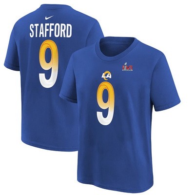 Men's Los Angeles Rams #9 Matthew Stafford Royal Super Bowl LVI Bound T-Shirt