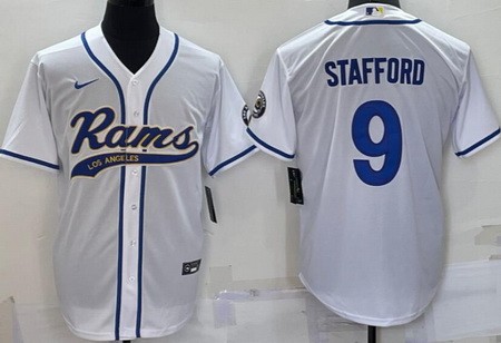 Men's Los Angeles Rams #9 Matthew Stafford White Baseball Jersey