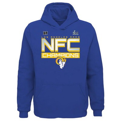 Men's Los Angeles Rams Blue 2021 NFC Champions Iconic Sloping Pullover Hoodie