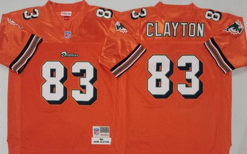 Men's Miami Dolphins #83 Mark Clayton Orange 1984 Throwback Jersey