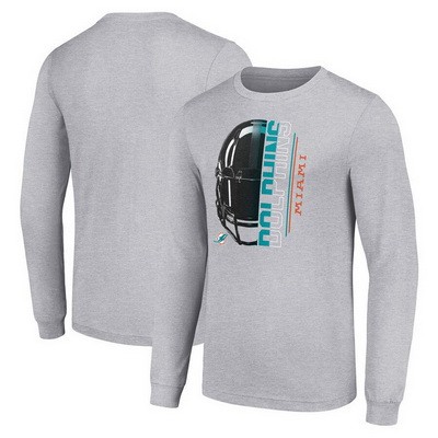Men's Miami Dolphins Starter Gray Half Helmet Logo Long Sleeve T Shirt