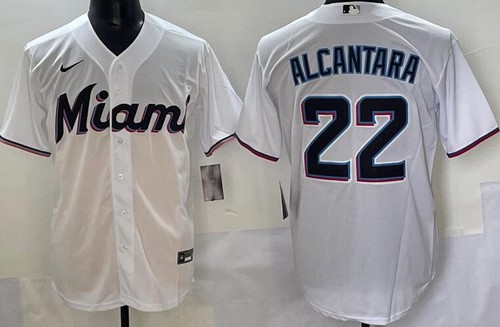 Men's Miami Marlins #22 Sandy Alcantara White Cool Base Jersey