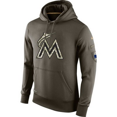 Men's Miami Marlins Green Salute To Service Printed Pullover Hoodie