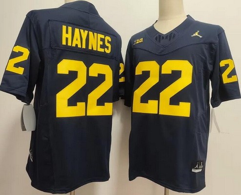 Men's Michigan Wolverines #22 Justice Haynes Limited Navy College Football Jersey
