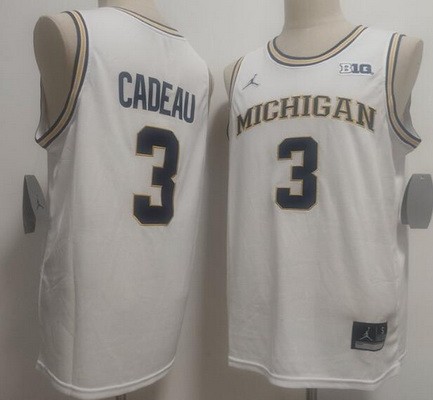 Men's Michigan Wolverines #3 Elliot Cadea White College Basketball Jersey