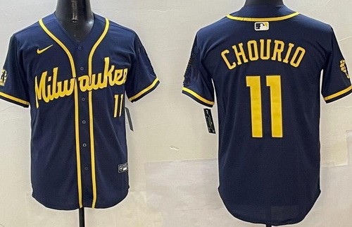 Men's Milwaukee Brewers #11 Jackson Chourio Navy Limited Jersey