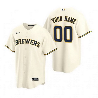 Men's Milwaukee Brewers Customized Cream Alternate 2020 Cool Base Jersey