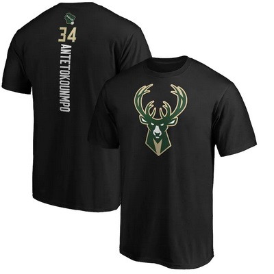 Men's Milwaukee Bucks #34 Giannis Antetokounmpo Black Team T Shirt
