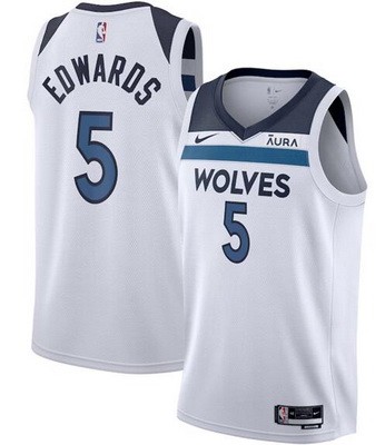 Men's Minnesota Timberwolves #5 Anthony Edwards White Icon Heat Press Jersey