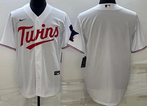 Men's Minnesota Twins Blank White Team Logo Cool Base Jersey
