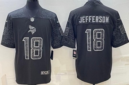Men's Minnesota Vikings #18 Justin Jefferson Limited Black RFLCTV Jersey