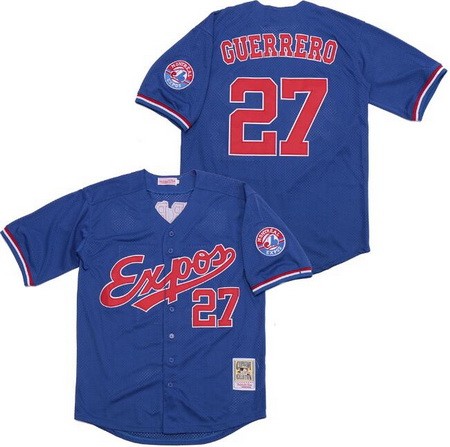 Men's Montreal Expos #27 Vladimir Guerrero Blue Throwback Jersey