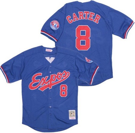 Men's Montreal Expos #8 Gary Carter Blue Throwback Jersey