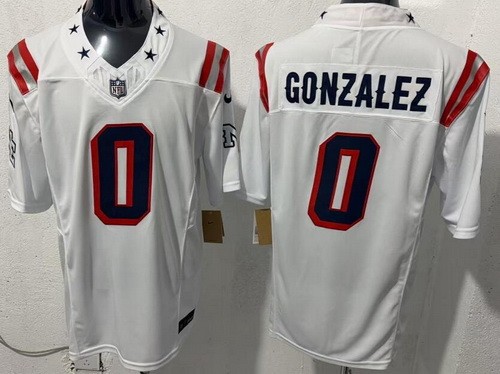 Men's New England Patriots #0 Christian Gonzalez Limited White Rivalries FUSE Vapor Jersey