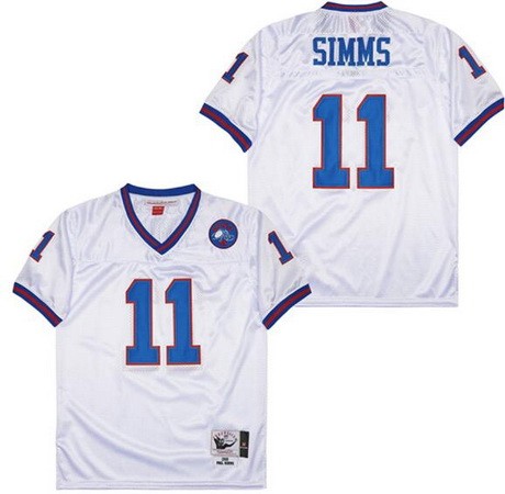 Men's New York Giants #11 Phil Simms White 1986 Throwback Jersey