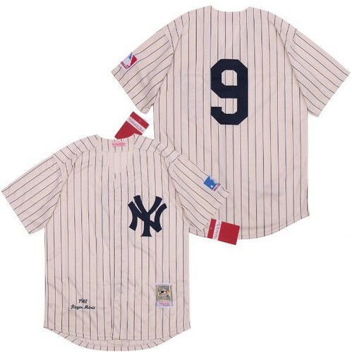 Men's New York Yankees #9 Roger Maris Cream 1961 Throwback Jersey